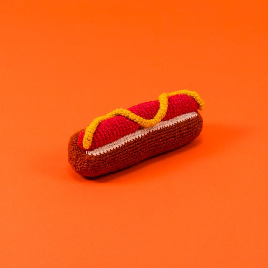 Ware of the Dog Hot Dog Wool Toy
