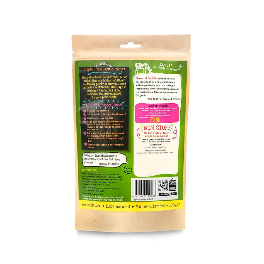 Green & Wilds Triple Tripe Tastic Chews Sticks & Socks 