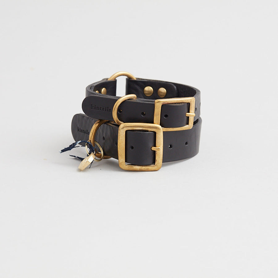 Kintails Black Leather Dog Collar