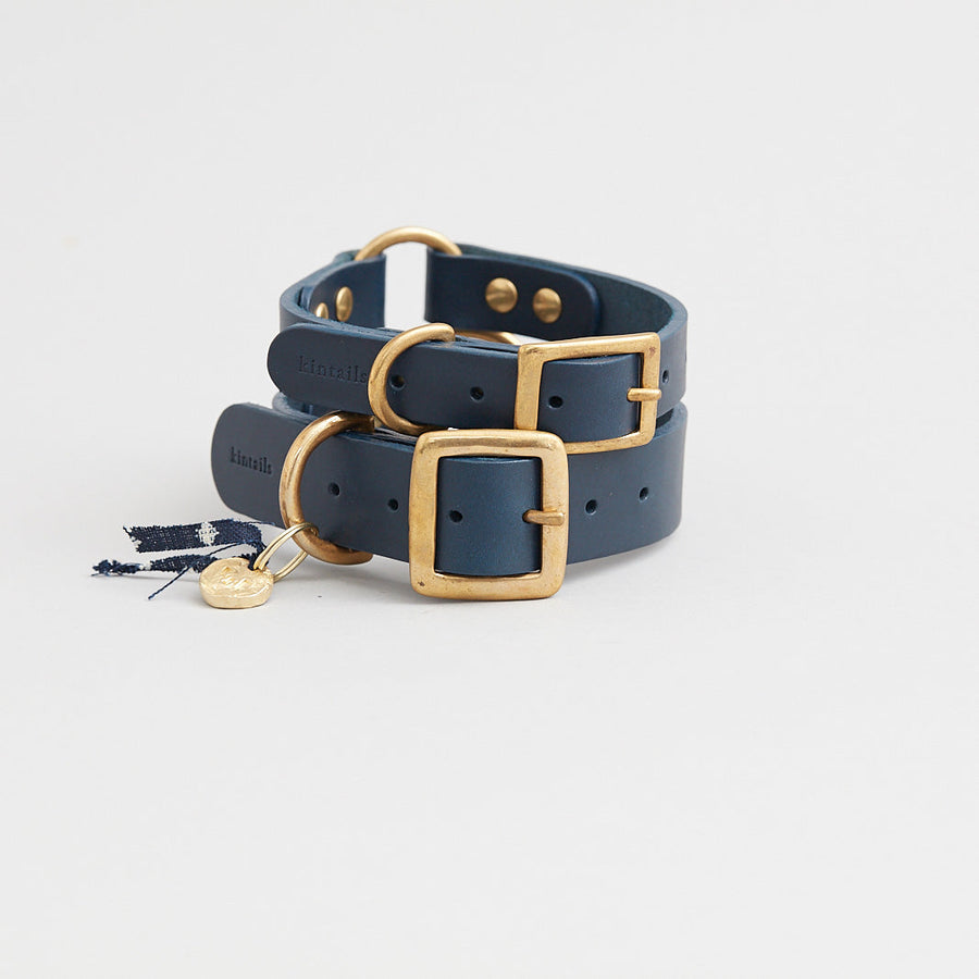 Kintails Navy Leather Dog Collar